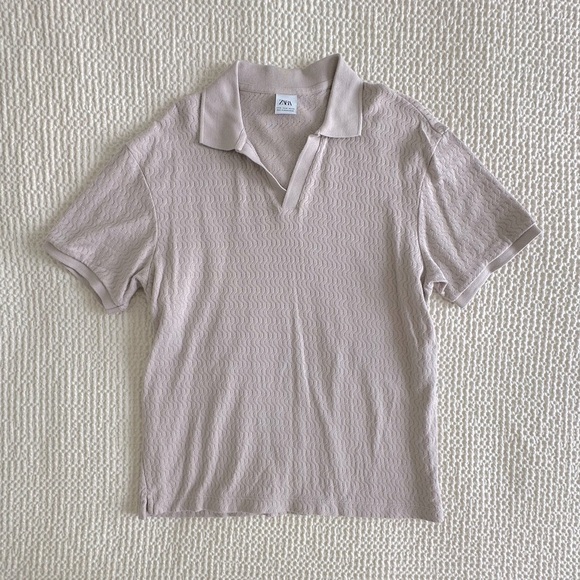 Zara Men's Ribbed Knit Polo Shirt - Picture 1 of 5